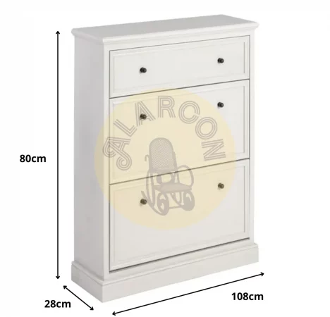 Zapatero blanco de madera con 3 cajones (1 almacenaje 72x19,5 cm + 2 zapateros 72x35 cm) – IXIA-MOVIL (2)
