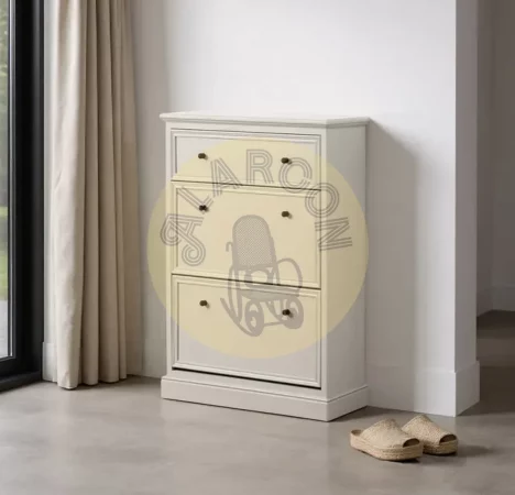 Zapatero blanco de madera con 3 cajones (1 almacenaje 72x19,5 cm + 2 zapateros 72x35 cm) – IXIA-MOVIL (3)