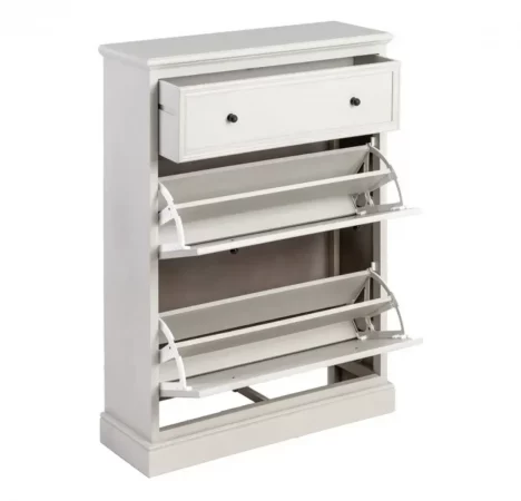 Zapatero blanco de madera con 3 cajones (1 almacenaje 72x19,5 cm + 2 zapateros 72x35 cm) – IXIA-MOVIL (4)