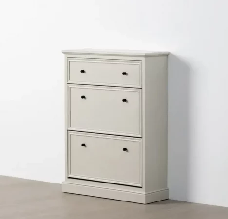 Zapatero blanco de madera con 3 cajones (1 almacenaje 72x19,5 cm + 2 zapateros 72x35 cm) – IXIA-MOVIL (8)