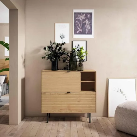 ZapateroCónsola Chapa Roble 2 Puerta + 1 Estante Patas Metal Mod. Tulsa 100x35x95 Cm - Somcasa (5)