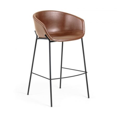 taburete-alto-metal-negro-pu-marron-claro-zadine